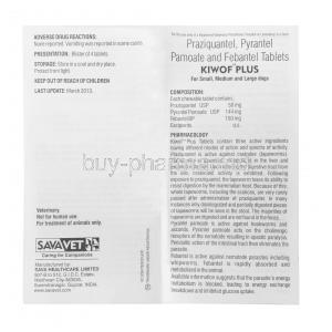 Kiwof Plus Easy Chews for Dogs, Praziquantel 50mg/ Pyrantel Pamoate 144mg/ Febantel 150mg, Sava Vet, Insert-1