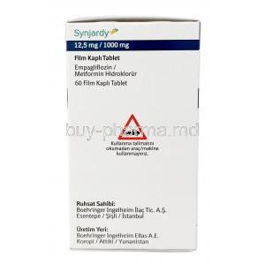 Synjardy,Empagliflozin 12.5mg/ Metformin 1000mg, 60tabs, Boehringer Ingelheim, Box information, composition