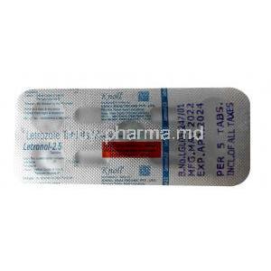 Letronol, Letrozole 2.5mg, 5tablets, Knoll Pharmaceuticals Ltd, Blisterpack information