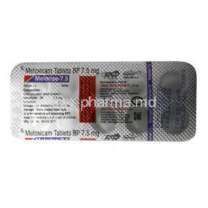 Melorise, Meloxicam 7.5mg, Johnlee Pharmaceuticals Pvt Ltd, Blisterpack information