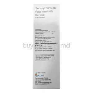 Benxop Face Wash, Benzoyl Peroxide 4% w/w, 50g, Salve Pharmaceuticals Pvt Ltd, Box information