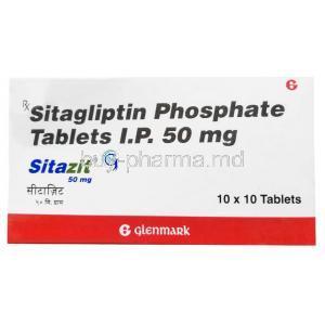 Sitazit 50mg, Sitagliptin 50mg,Glenmark Pharmaceuticals, Box front view