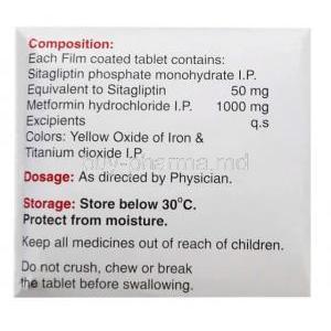 Sitazit M, Sitagliptin 50mg/ Metformin 1000mg, Glenmark Pharmaceuticals, Box information