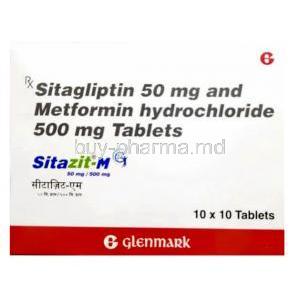 Sitazit M, Sitagliptin 50mg/ Metformin 500mg, Glenmark Pharmaceuticals, Box front view