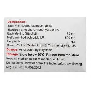 Sitazit M, Sitagliptin 50mg/ Metformin 500mg, Glenmark Pharmaceuticals, Box information