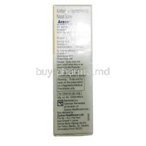 Arzep Nasal Spray, Azelastine 0.1% w/v, Zydus Cadila, Box information