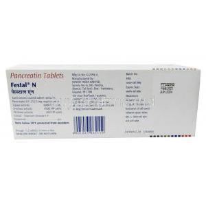 Festal-N, Pancreatin 212.5 mg, Sanofi India, Box information