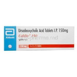 Udiliv 150, Ursodesoxycholic Acid 150mg, Abbott India, Box front view