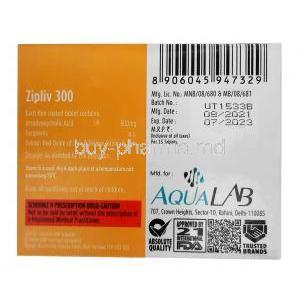 Zipliv 300, Ursodeoxycholic Acid 300mg, Aqua Lab, Box information