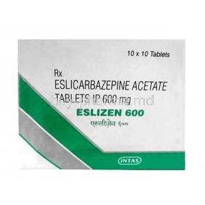 Eslizen 600, Eslicarbazepine 600mg, Intas Pharma, Box front view