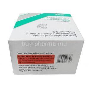 Eslizen 600, Eslicarbazepine 600mg, Intas Pharma, Box top view