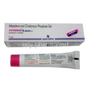 Acnesol A Nano Gel, Adapalene 1mg/ Clindamycin 10mg, Gel 15g, Systopic Laboratories, Box, Tube information
