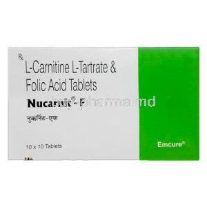 Nucarnit-F,Folic Acid 1.5 mg/Levo-carnitine 500 mg, Emcure Pharmaceuticals, Box front view