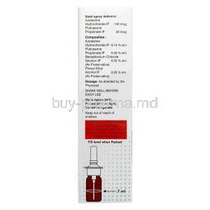 Azeflo Nasal Spray, Azelastine 140 mcg/ Fluticasone 50 mcg, Nasal Spray 7mL (70MD), Lupin, Box information