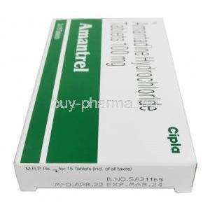 Amantrel, Amantadine 100mg, Tablet, Cipla, Box side information, Mfg date, Exp date