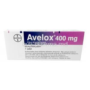 Avelox, Moxifloxacin 400mg, Bayer, Box front view