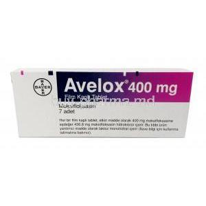 Avelox, Moxifloxacin 400mg, Bayer, Box back view