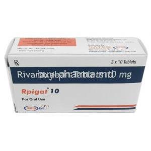 Rpigat 10, Rivaroxaban 10mg, Natco Pharma Ltd, Box front view
