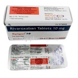 Rpigat 10, Rivaroxaban 10mg, Natco Pharma Ltd, Box, Blisterpack information