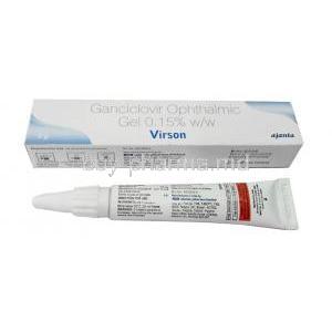 Virson Gel, Ganciclovir 0.15%, Eye Drops (Gel) 5g, Ajanta Pharma, Box, Tube information-2