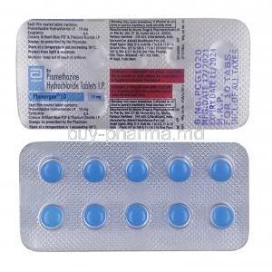 Phenergan 10, Promethazine 10mg, Abbott, Blisterpack front view and back view