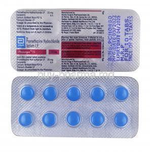 Phenergan 25, Promethazine 25mg, Abbott, Blisterpack front view and back view