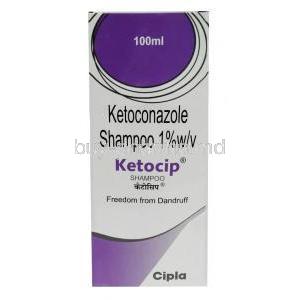 Ketocip Shampoo, Ketoconazole 1% wv, Shampoo 100mL, Cipla, Box front view