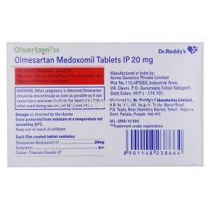 Olsertain 20, Olmesertan 20mg, Dr Reddy's Laboratories Ltd, Box information