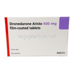 Dronedarone Aristo 400mg, Dronedarone 400mg, 60tabs, Aristo Pharma, Box front view