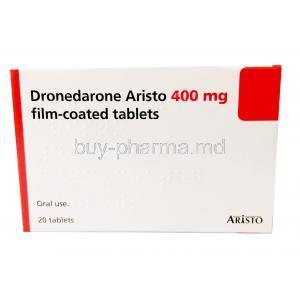 Dronedarone Aristo 400mg, Dronedarone 400mg, 20tabs, Aristo Pharma, Box front view