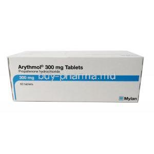Arythmol, Propafenone 300mg, Mylan, Box top view