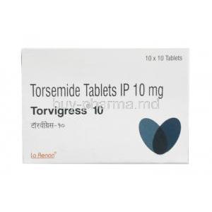 Torvigress 10, Torasemide 10mg, La Renon Healthcare, Box front view