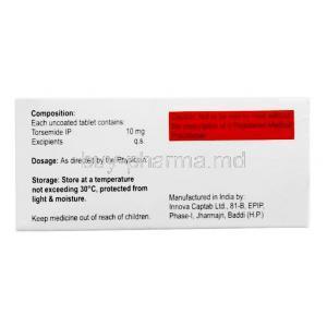 Torvigress 10, Torasemide 10mg, La Renon Healthcare, Box information, Composition, Storage