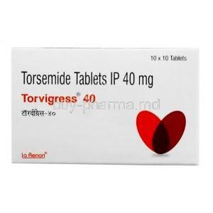 Torvigress 40 (New package), Torasemide 40mg, La Renon Healthcare, Box front view