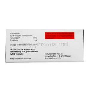 Torvigress 40 (New package), Torasemide 40mg, La Renon Healthcare, Box information, Composition, Storage