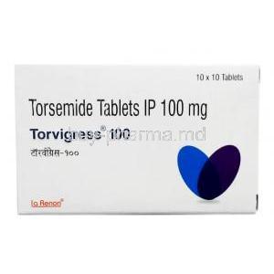 Torvigress 100(New package), Torasemide 100mg, La Renon Healthcare, Box front view