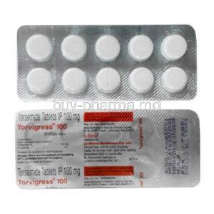 Torvigress 100(New package), Torasemide 100mg, La Renon Healthcare, Blisterpack front view and back view