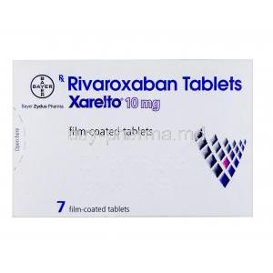 Xarelto 10mg, Rivaroxaban 10mg, Bayer Pharma, Box front view