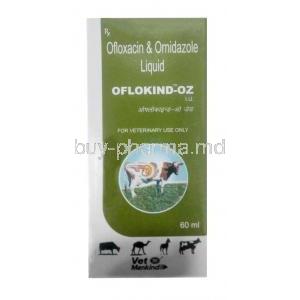 Oflokind-OZ Pet Suspension,Ofloxacin 50 mg / Ornidazole 125 mg,  Oral Suspension 60 mL, Pet Mankind, Box front view