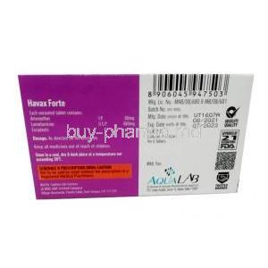 Havax Forte, Artemether 80 mg, Lumefantrine 480 mg, Aqua Lab, Box information