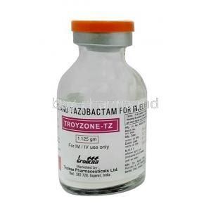 Troyzone TZ Injection,Ceftriaxone 1000 mg, Tazobactum 125 mg,Injection, Troikaa Pharmaceuticals Ltd, Bottle front view
