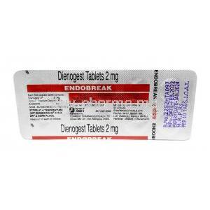 Endobreak, Dienogest 2mg, Torrent Pharmaceuticals Ltd, Blisterpack information