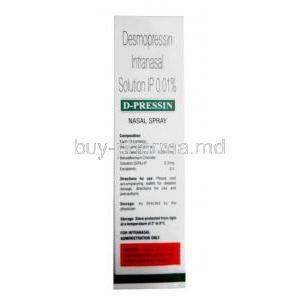 Dpressin Nasal Spray, Desmopressin 10 mcg per dose, Nasal Spray 5mL(50MD), United Biotech Pvt Ltd, Box information, composition