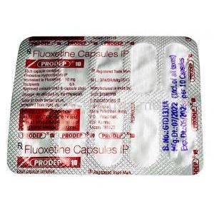 Prodep, Fluoxetine 10mg, capsule, Sun Pharmaceutical Industries, Blisterpack information