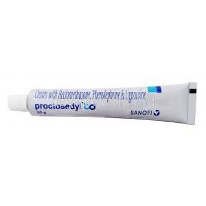 Proctosedyl BD Cream, Phenylephrine 0.10% ww / Beclometasone 0.025% ww / Lidocaine 2.50% ww, Cream 20g, Sanofi India, Tube front view