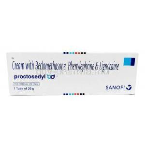 Proctosedyl BD Cream, Phenylephrine 0.10% ww / Beclometasone 0.025% ww / Lidocaine 2.50% ww, Cream 20g, Sanofi India, Box back view