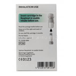 Spiriva Respimat, Tiotropium 2.5mcg, Respimat + Cartridge 30Doses, Boehringer Ingelheim, Box back view