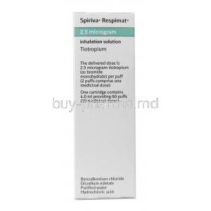 Spiriva Respimat, Tiotropium 2.5mcg, Respimat + Cartridge 30Doses, Boehringer Ingelheim, Box side view