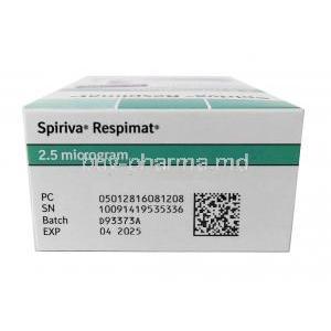 Spiriva Respimat, Tiotropium 2.5mcg, Respimat + Cartridge 30Doses, Boehringer Ingelheim, Box top view