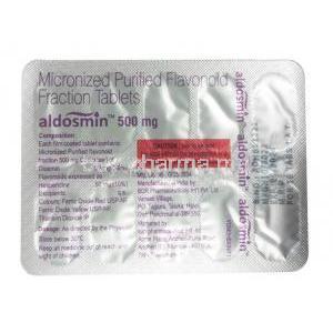 Aldosmin 500, Diosmin 450mg/  Hesperidin 50mg, Sun Pharma, Blisterpack information